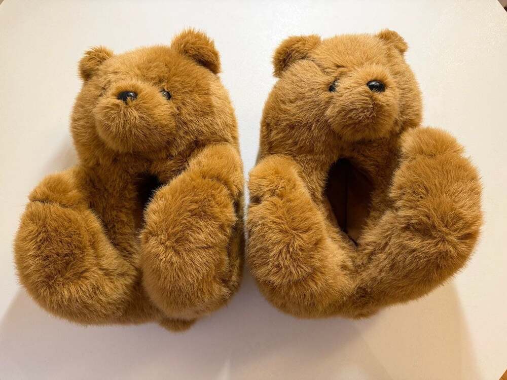 Konterfeit Brown Teddy Bear Plush Slippers